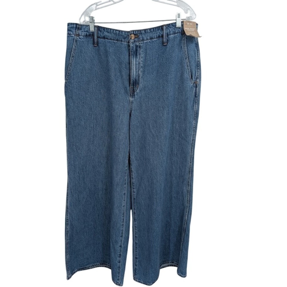 Madewell NWT Women's Wide Sweep Trouser Blue Denim Jeans Wide leg sz‎ 32